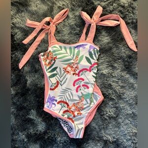 Floral One Piece Swimwear with Ties
